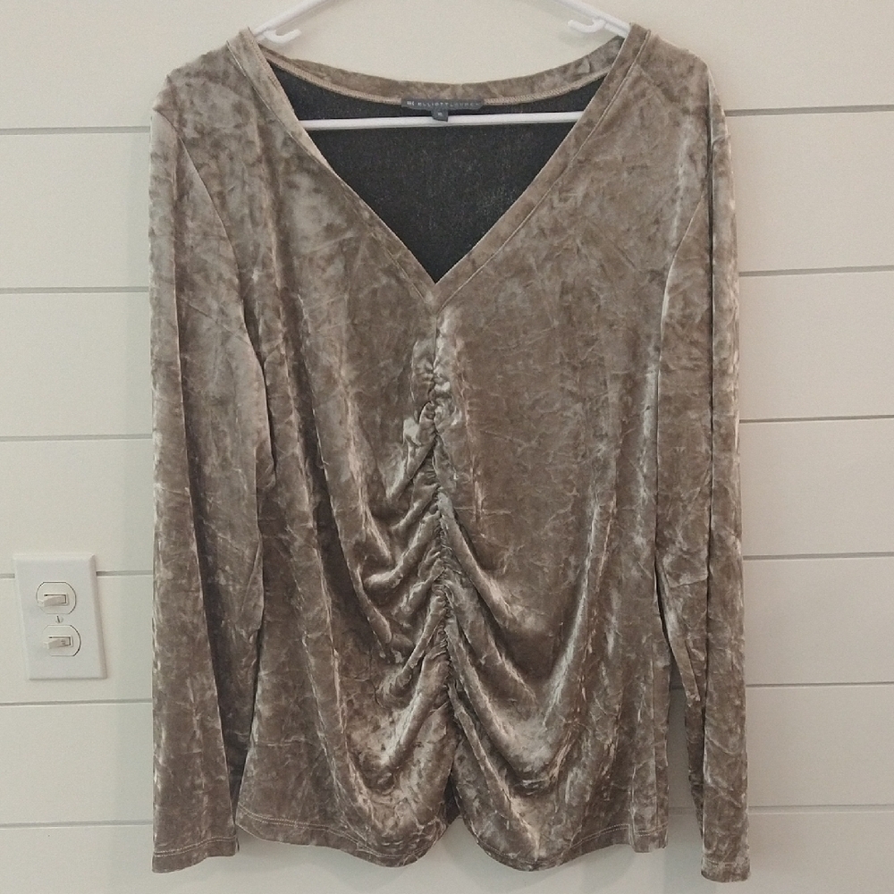 Elliott Lauren Velvet V-Neck Ruched Blouse in Tan